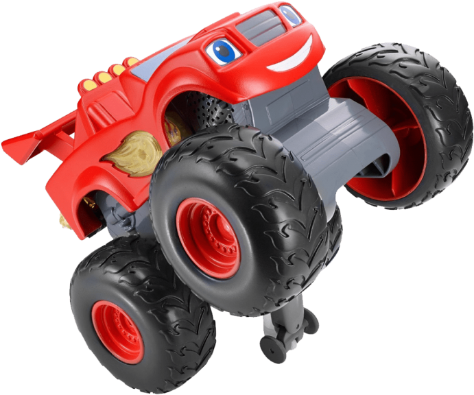 Blaze Monster Machine 角色 壁紙 — 一輛紅色玩具怪獸卡車，帶有大黑色輪胎和引擎蓋上的笑臉。