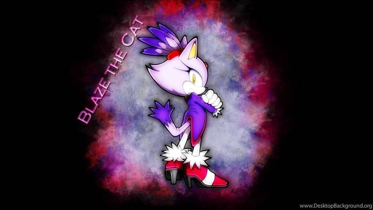 Blaze The Cat Archie 壁紙 — Blaze the Cat 自信地站立在一個旋轉的宇宙背景中，帶有鮮豔的紫色、紅色和藍色色調。