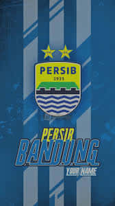  壁紙 — 藍白條紋牆紙，印有 Persib Bandung 足球會徽章，上有兩顆星及以粗體風格字體顯示的球隊名稱。