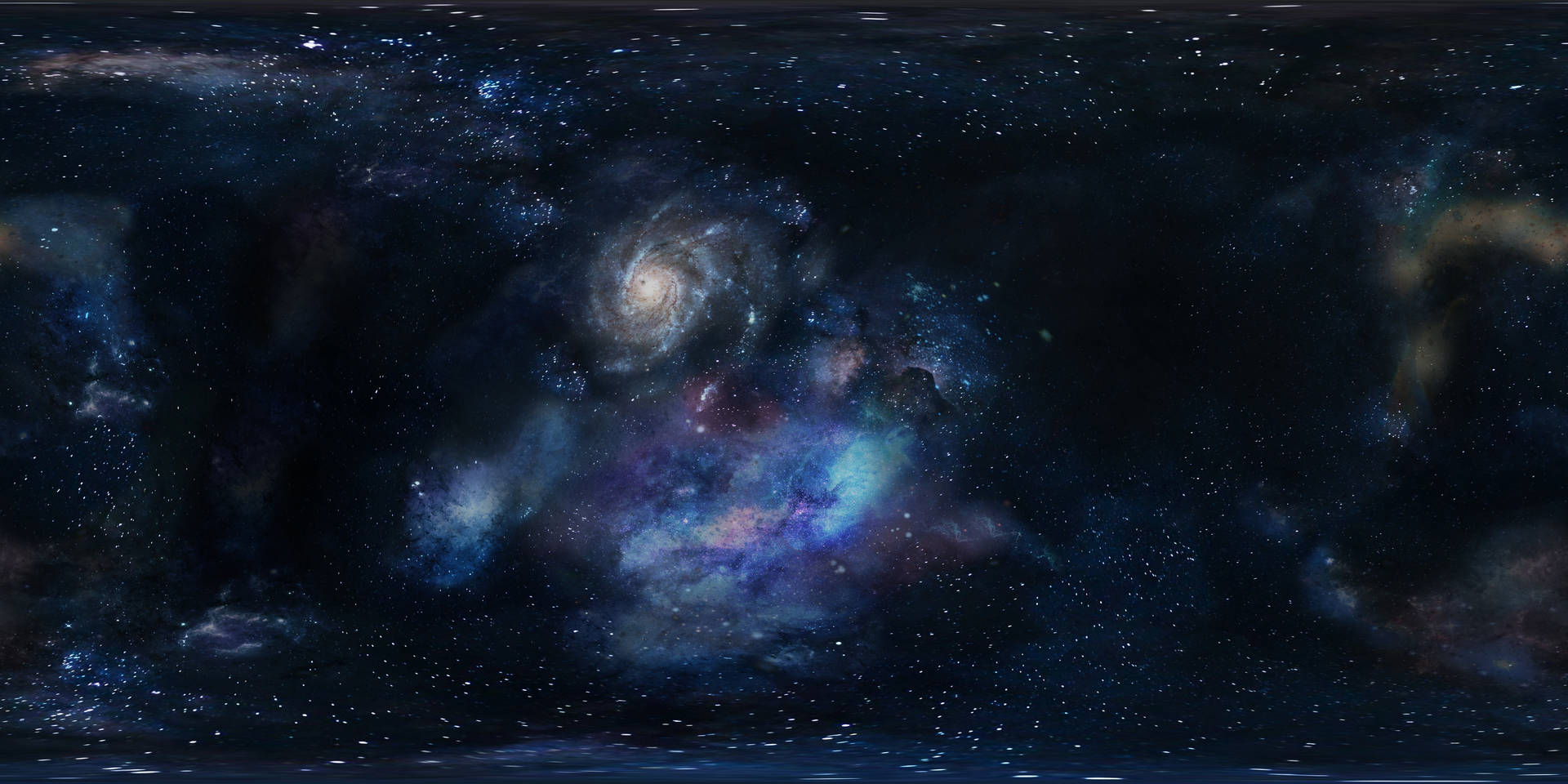 銀河系——神秘而迷人的宇宙天體 壁紙 — 一個令人嘆為觀止的螺旋星系景象，在佈滿星辰的宇宙虛空中散發著藍色和紫色的星雲光芒。