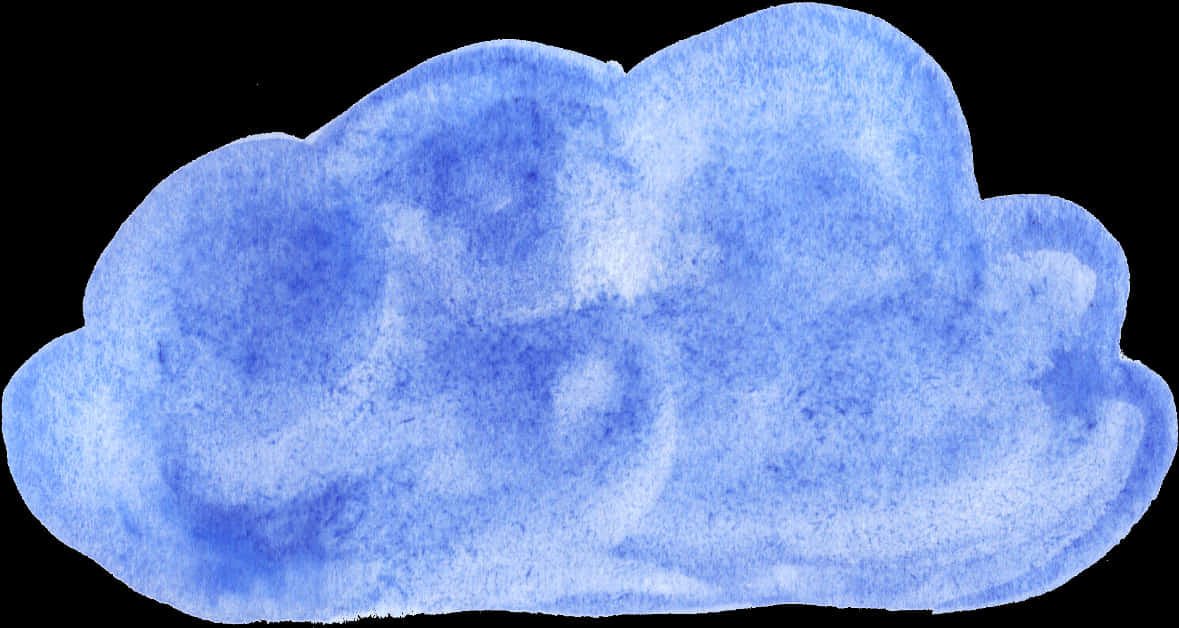 Blue Watercolor Cloud 壁紙 — 柔和的藍色水彩雲，帶有紋理漸變和白色高光，背景為黑色。