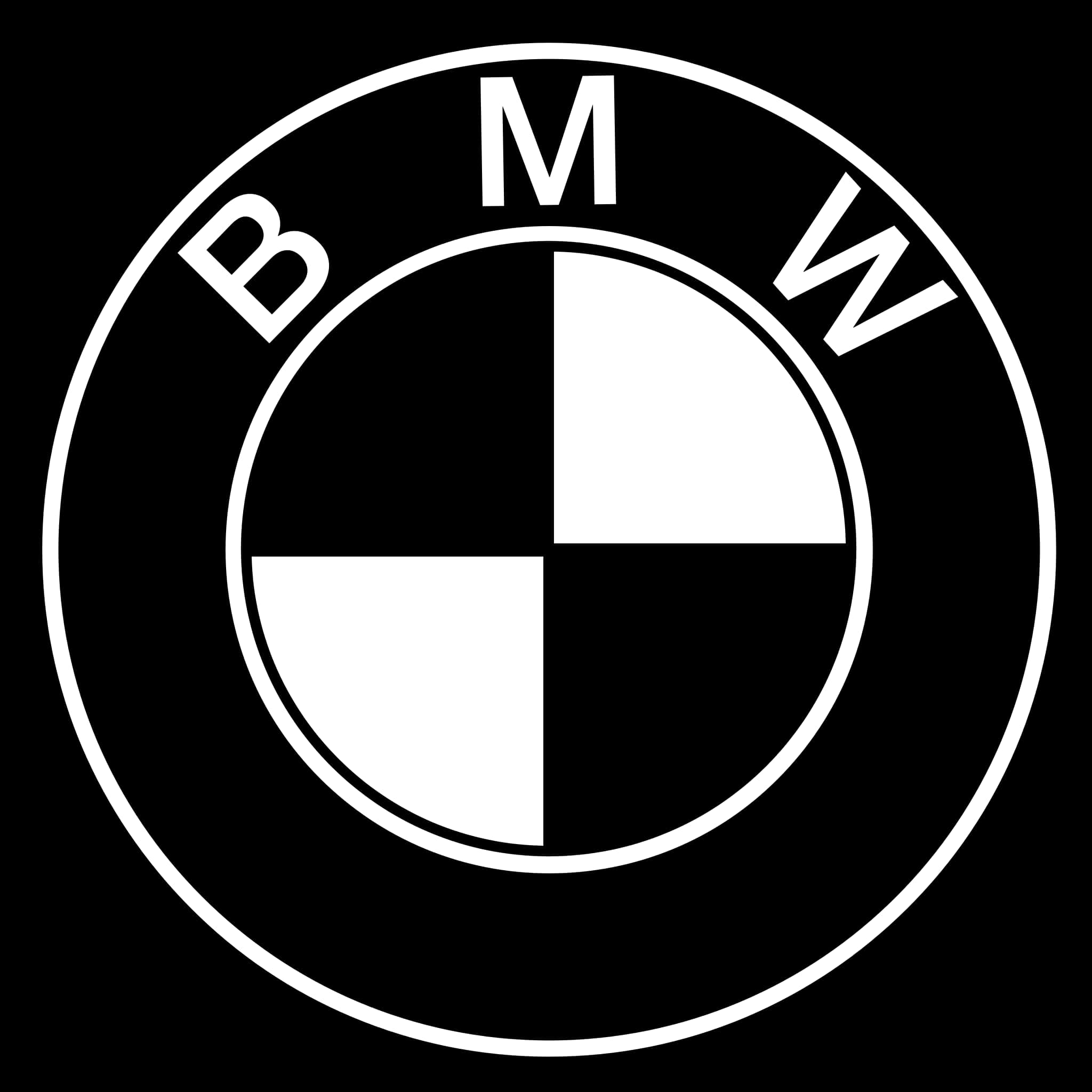 BMW黑白標誌 壁紙 — 一個鮮明的黑白BMW標誌，帶有粗體字和四分之一圓設計。