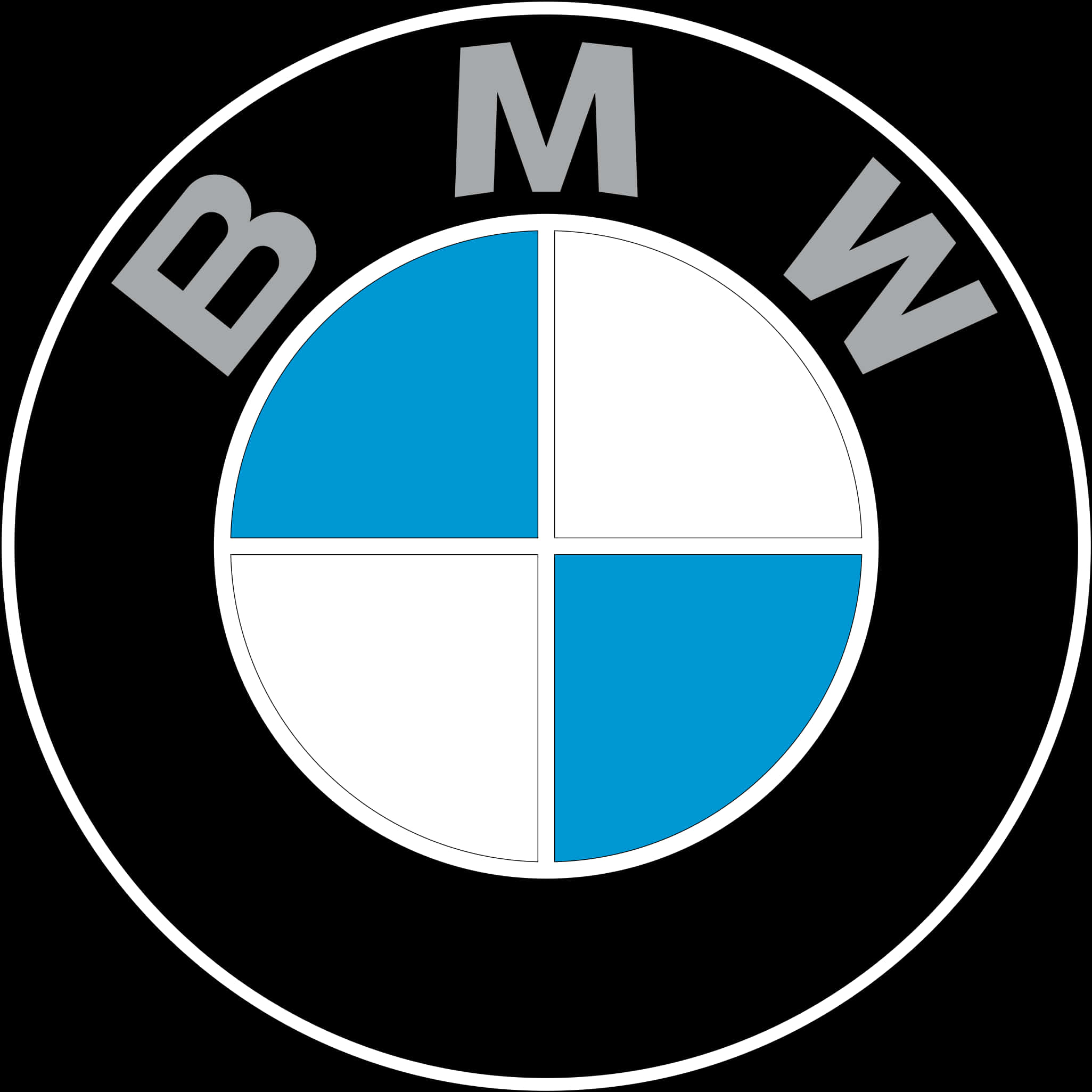 經典BMW標誌 壁紙 — 標誌性的BMW標誌，黑色圓形背景上有藍色和白色的象限。
