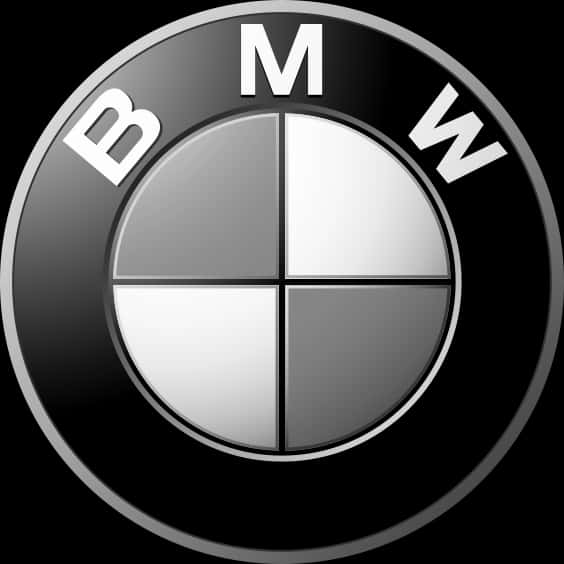 BMW黑白標誌 壁紙 — 一個時尚的單色BMW標誌，帶有銀色和黑色的象限，在深色背景上。