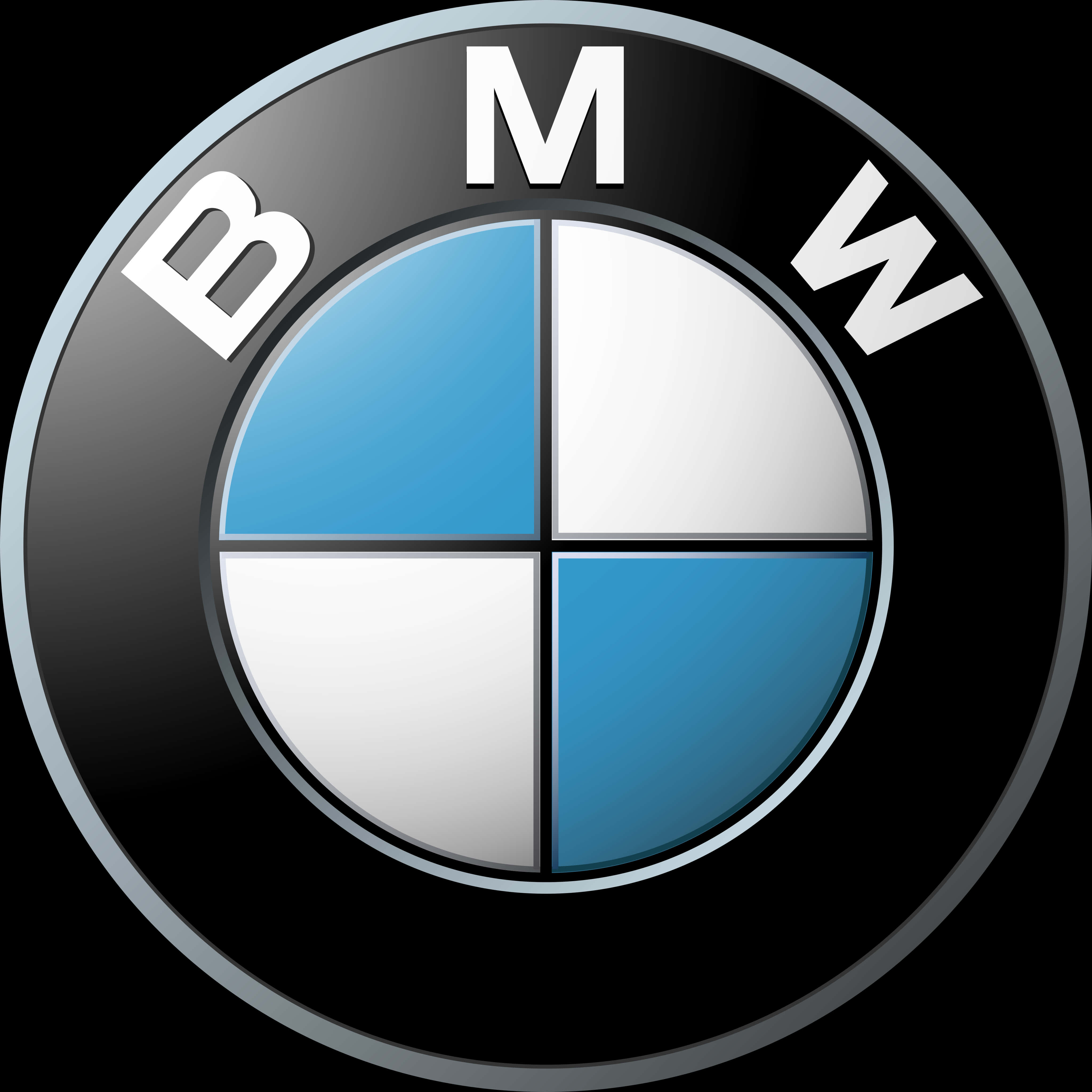 BMW 標誌設計 壁紙 — 標誌性的BMW標誌，黑色圓形背景上有藍色和白色的四分之一象限。