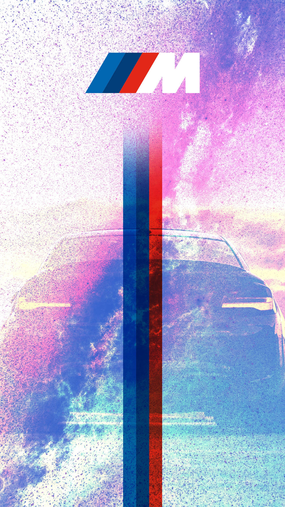 BMW M車輪廓，在色彩繽紛的抽象背景上帶有醒目的條紋。