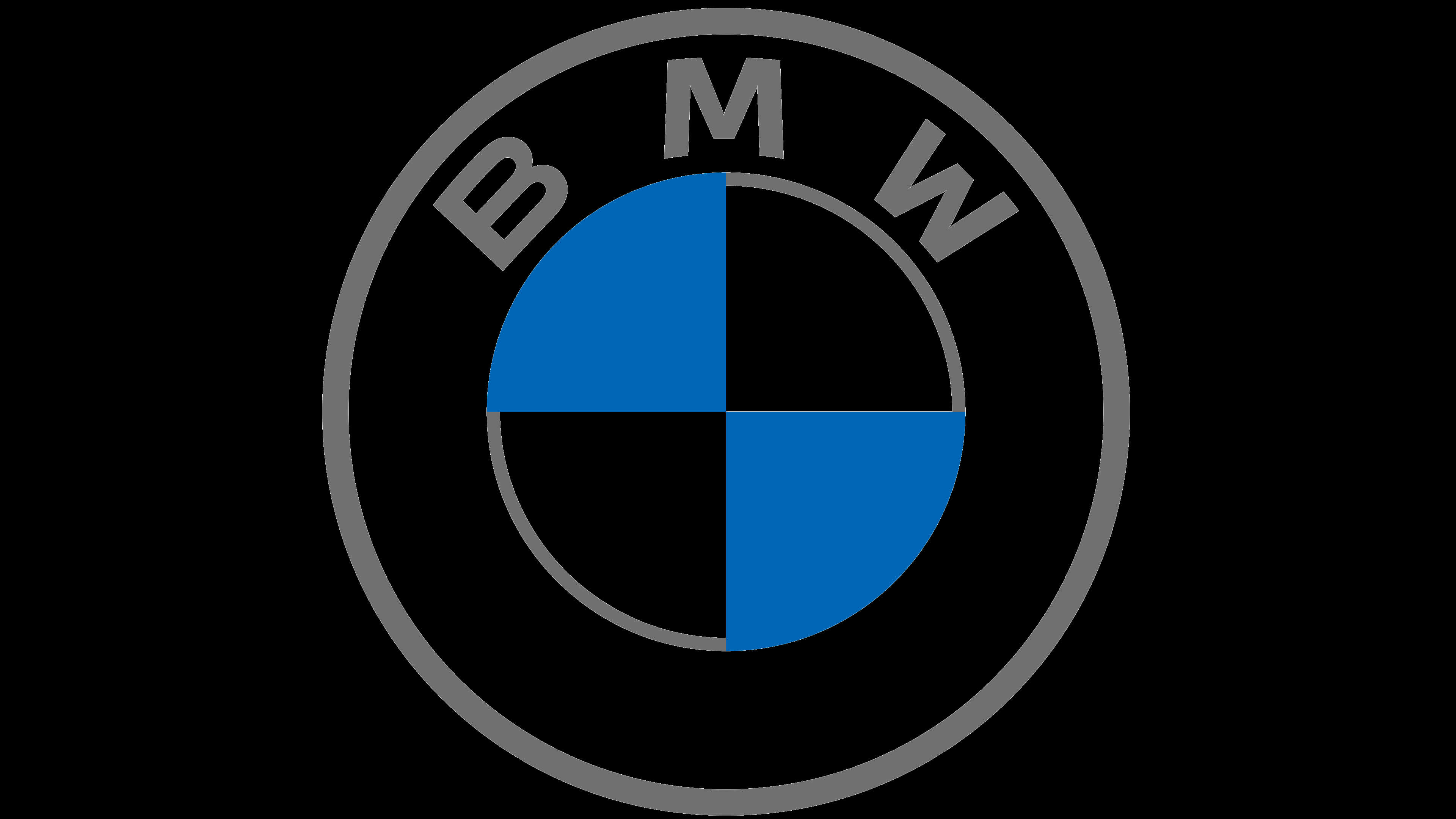 黑色背景BMW標誌 壁紙 — 黑色背景上帶有藍色和黑色四分之一圓的標誌性BMW標誌。