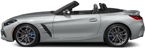 BMW敞篷車側面視圖 壁紙 — 一輛時尚的銀色BMW Z4開篷跑車，側面展示，配備黑色軟頂和藍色制動卡鉗。