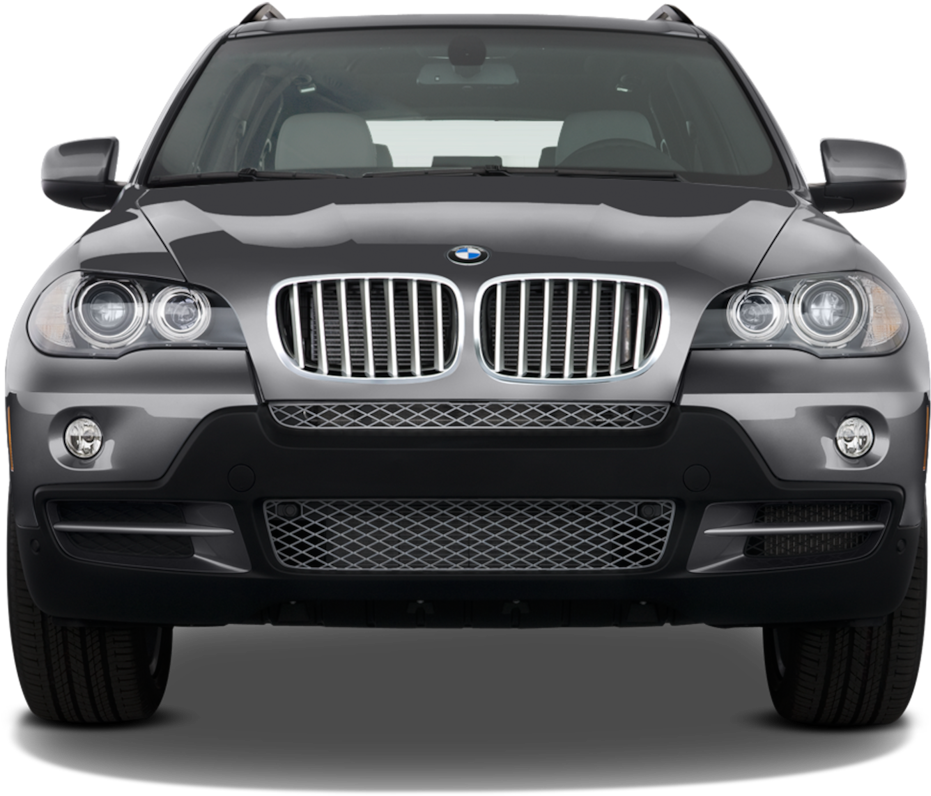 BMW X5正面視圖 壁紙 — 黑色背景前，一輛時尚銀色寶馬SUV的正面視圖，配備鍍鉻格柵和圓形頭燈。