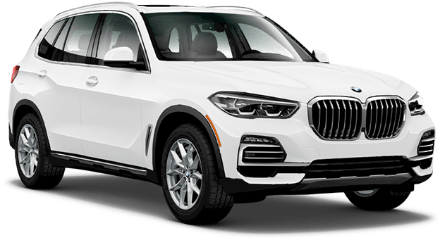 白色 BMW X5 SUV 側面視圖 壁紙 — 一輛純白色的BMW X5 SUV在透明背景的攝影棚燈光下展示。