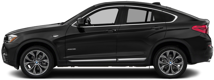 黑色BMW X6側面視圖 壁紙 — 一輛時尚的黑色BMW X4 SUV，側面展示，帶有銀色飾條和合金輪圈，背景透明。