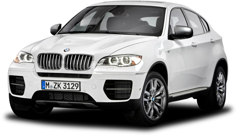 白色BMW X6休旅車側面視圖 壁紙 — 一輛純白色的BMW X6 SUV在純黑背景下展示，銳利的燈光突顯其流暢曲線和鍍鉻飾件。