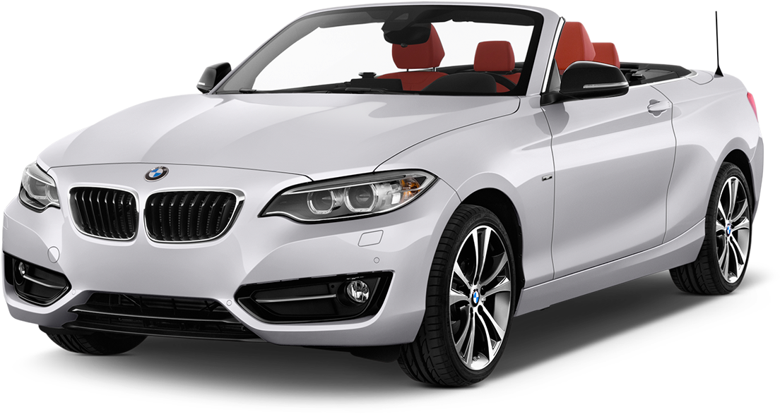銀色 BMW 雙門敞篷車紅色內裝 壁紙 — 一輛時尚的白色寶馬敞篷車，配備紅色座椅和銀色輪圈，在黑色背景上展示。