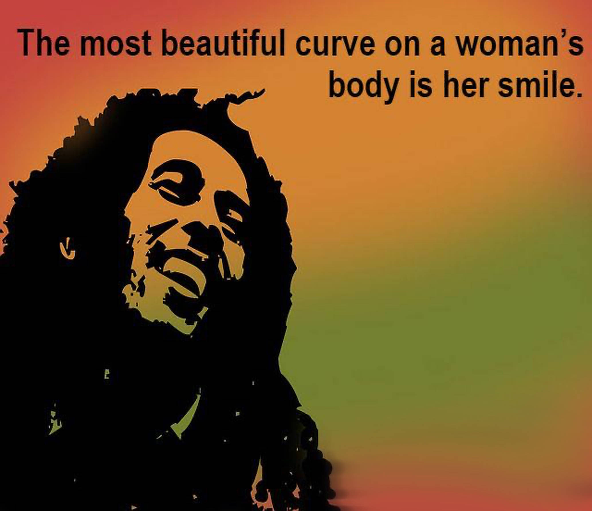 Bob Marley名言漸層 壁紙 — 一個微笑的辮子男人剪影，背景是漸變日落，帶有勵志語錄。