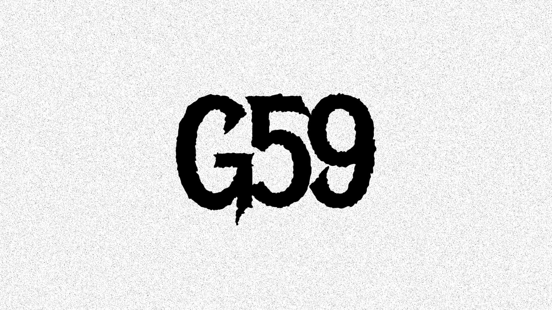  壁紙 — 粗體黑色塗鴉風格文字 G59 在帶有顆粒噪聲的紋理白色背景上脫穎而出。