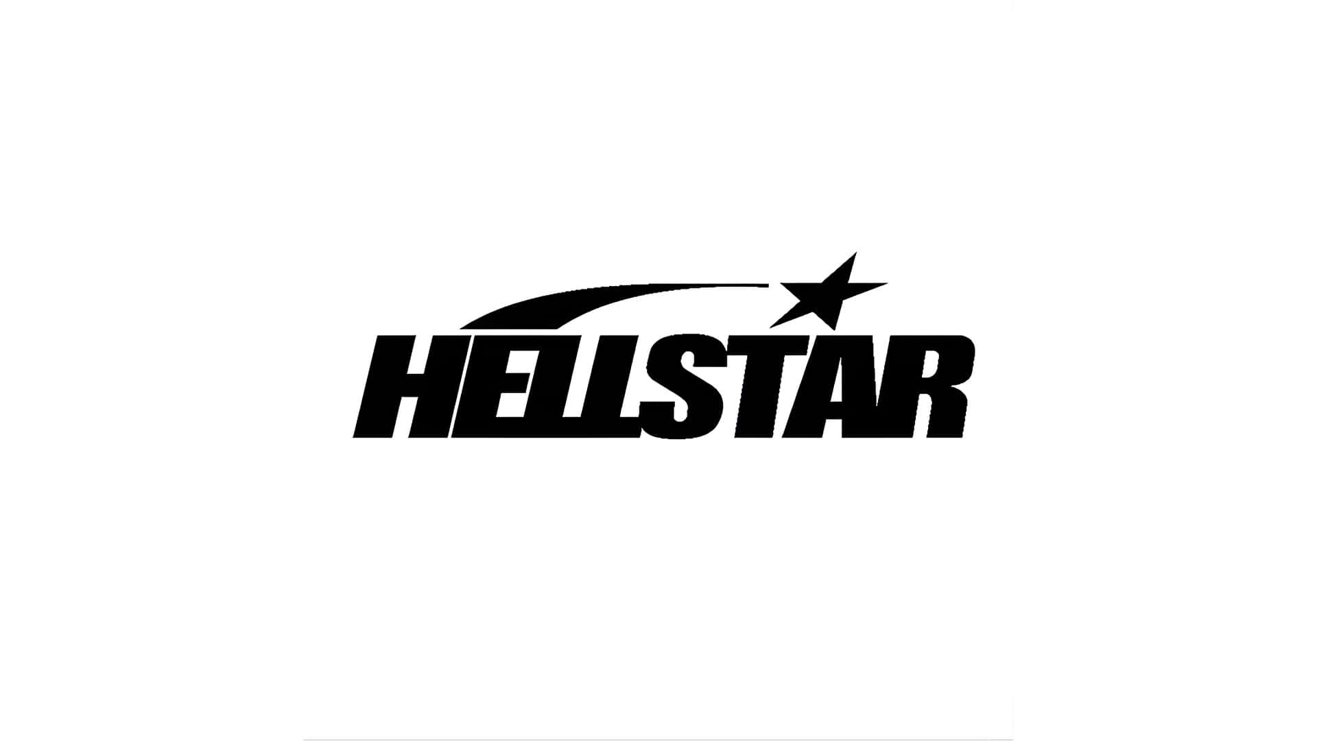  壁紙 — 大膽的黑色Hellstar標誌，帶有星星和旋風，置於純白背景上。