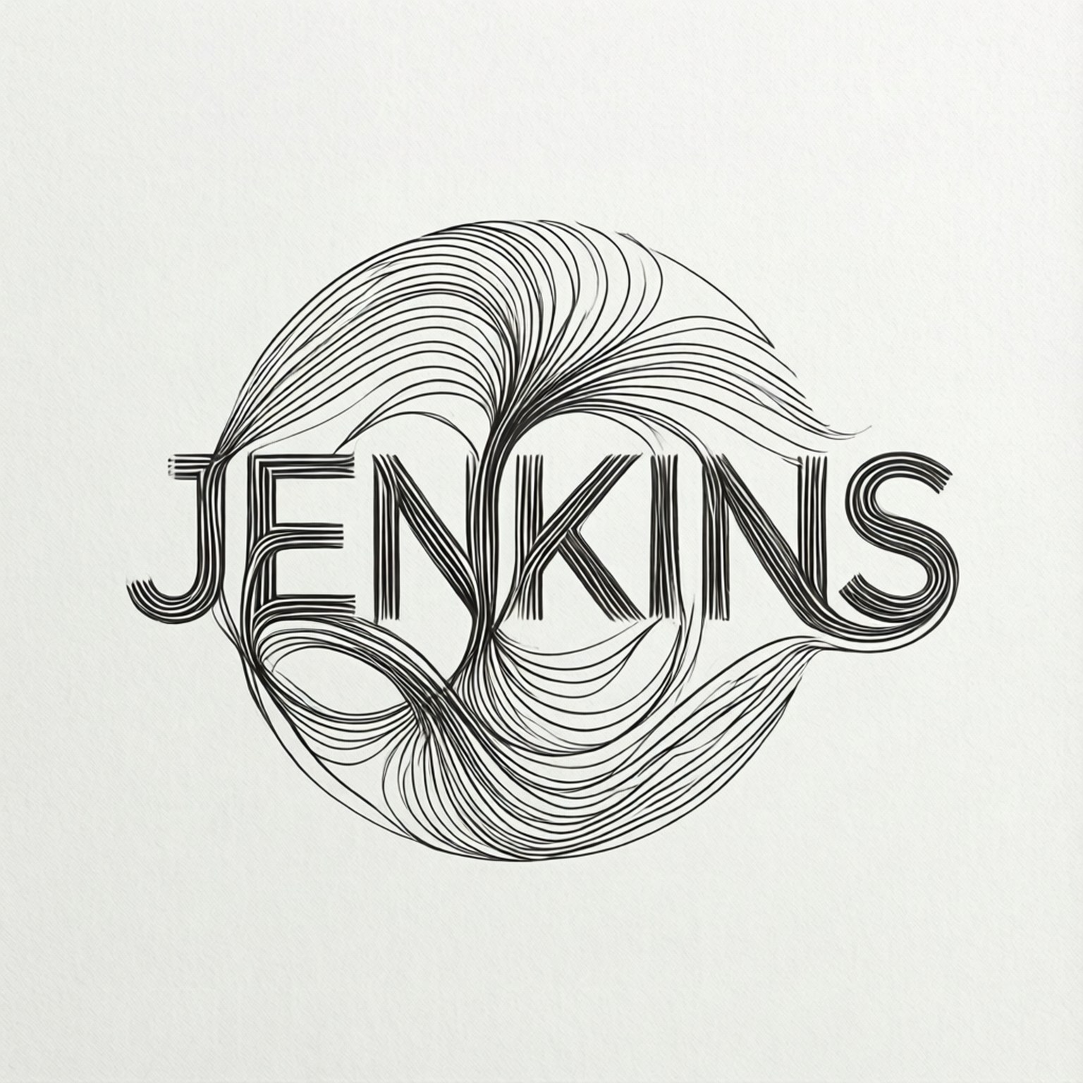 線條藝術 Jenkins 壁紙 — 粗體黑色 'JENKINS' 文字在紋理米白色背景上流動成漩渦線條藝術。