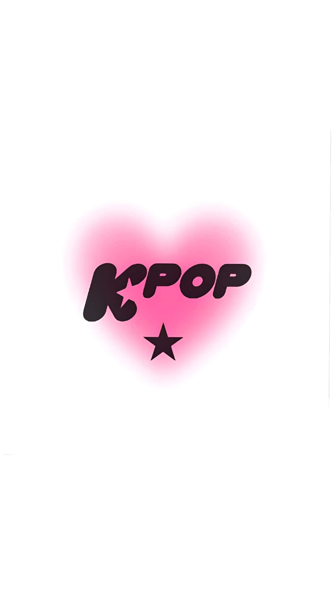  壁紙 — 粗體黑色KPOP文字配上一顆星星，居中位於柔和粉紅色心形光芒內，背景為純淨白色。
