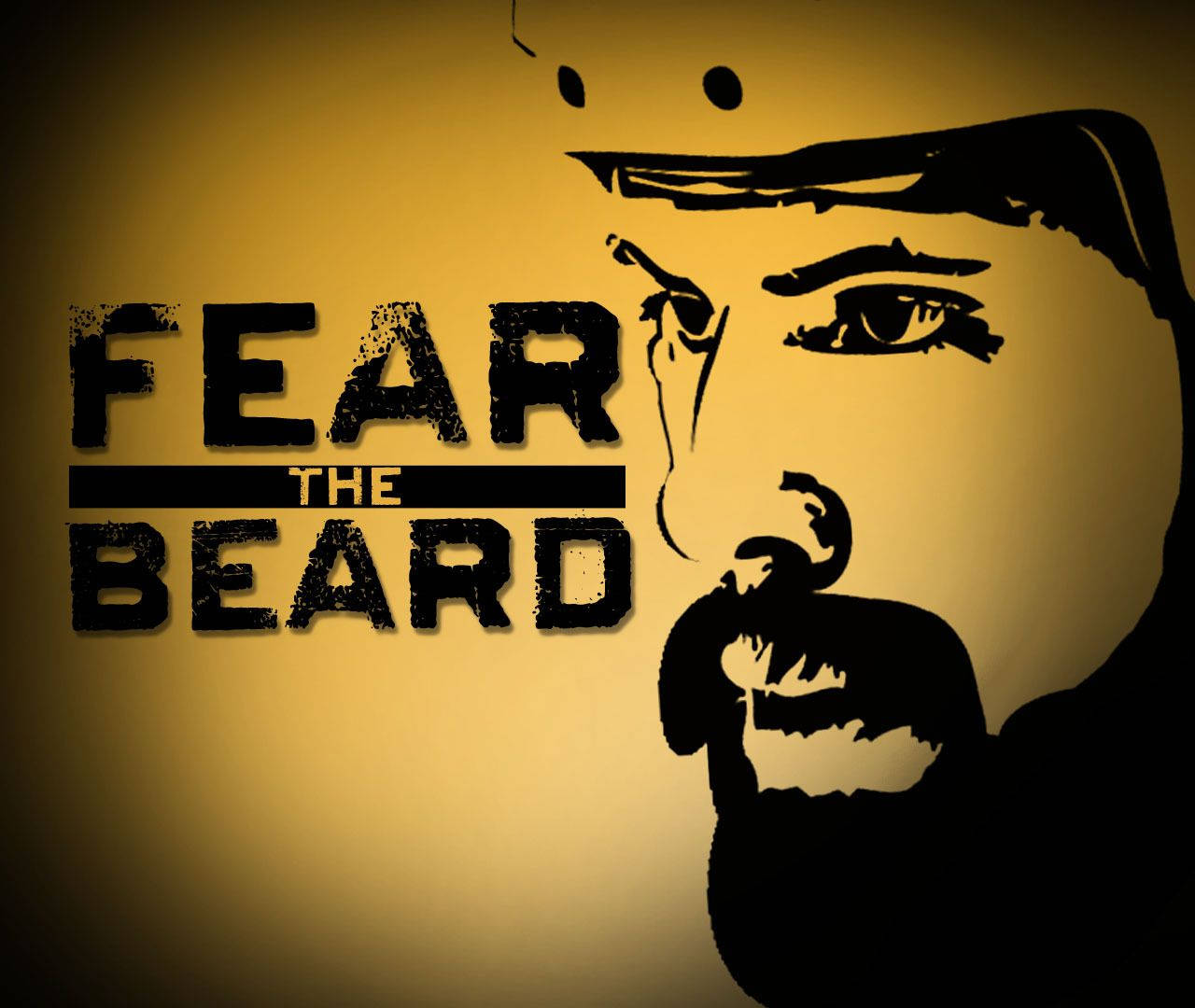圖形設計，展示鬍鬚男的面孔和粗體文字「Fear the Beard」。