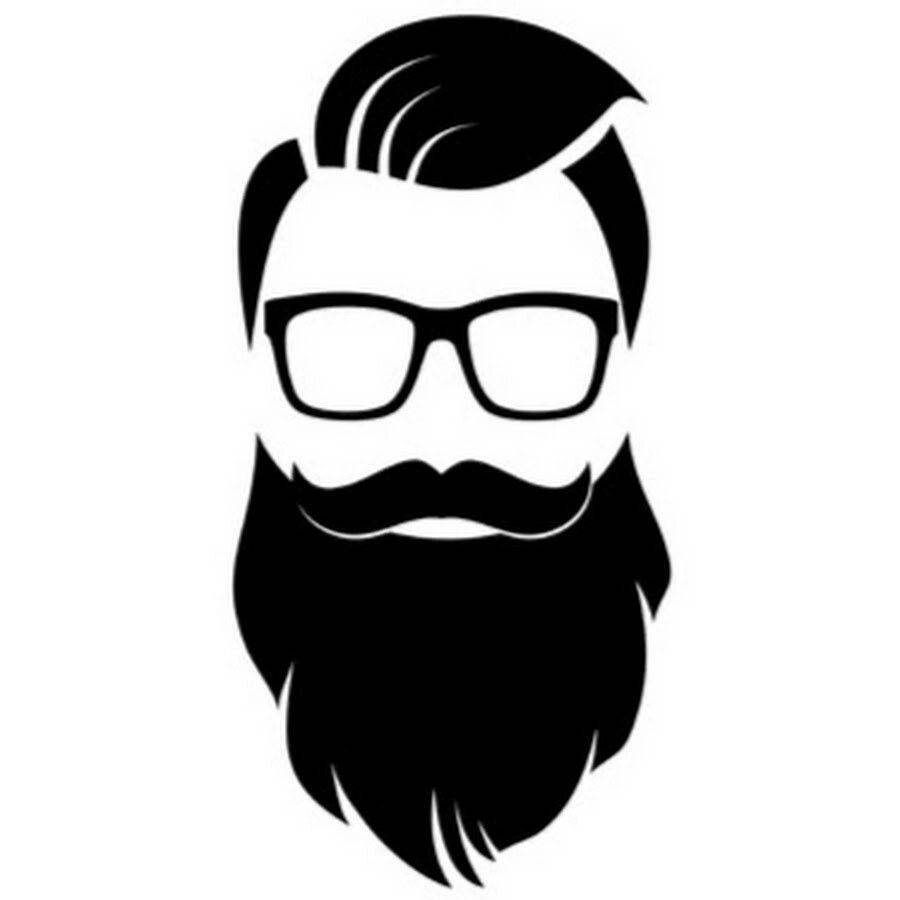 有鬍鬚和眼鏡的時尚男士黑白剪影。