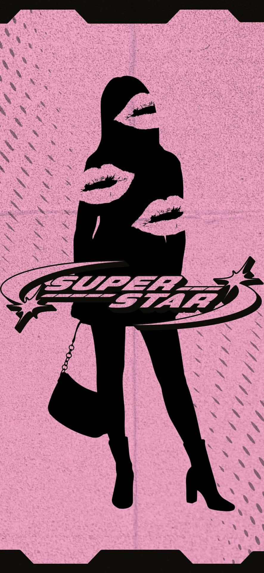  壁紙 — 一個大膽的黑色女性剪影，帶有嘴唇和「SUPER STAR」標誌，背景為紋理粉紅色。
