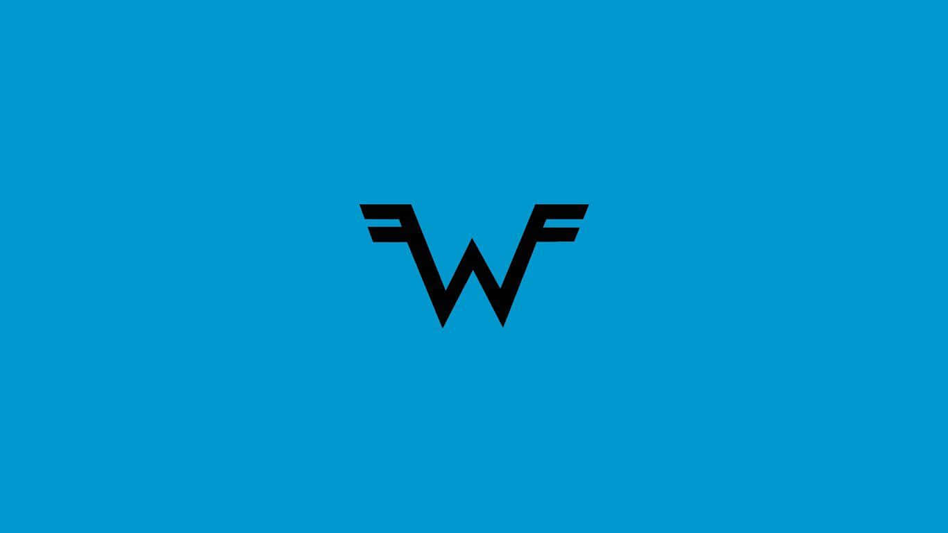  壁紙 — 一個大膽的黑色風格化WF標誌，居中於純色鮮豔藍色背景上。