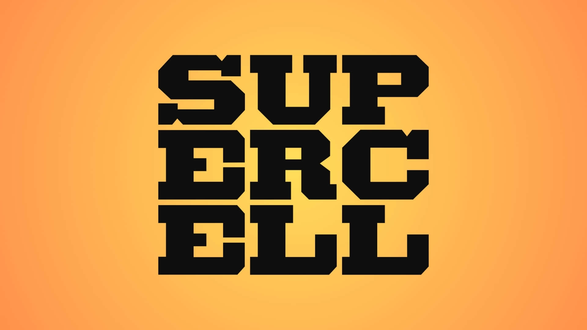  壁紙 — 粗體黑色Supercell標誌居中於溫暖的橙色漸變背景上。