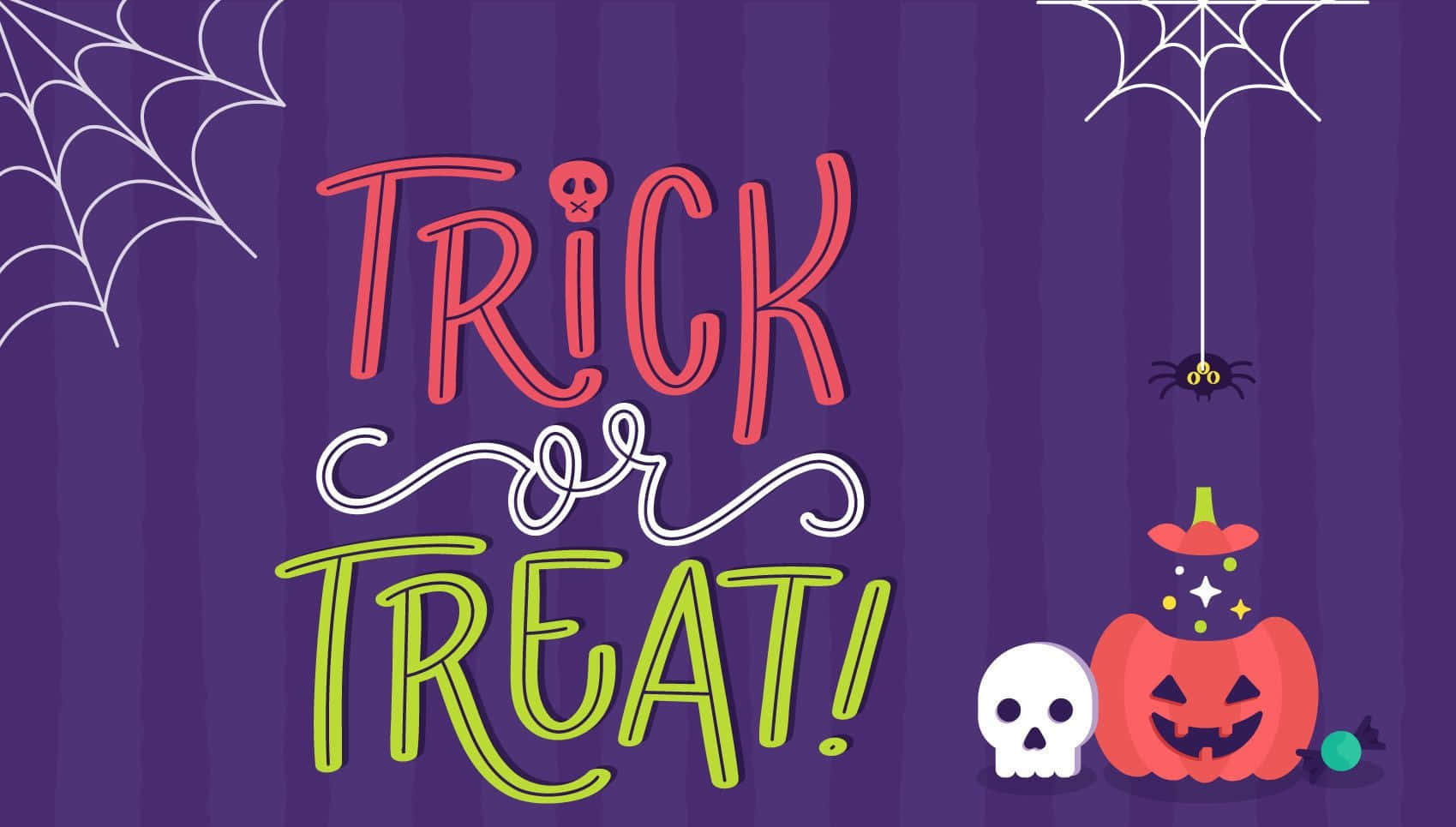 帶有「Trick or Treat」文字同恐怖裝飾嘅萬聖節圖案。