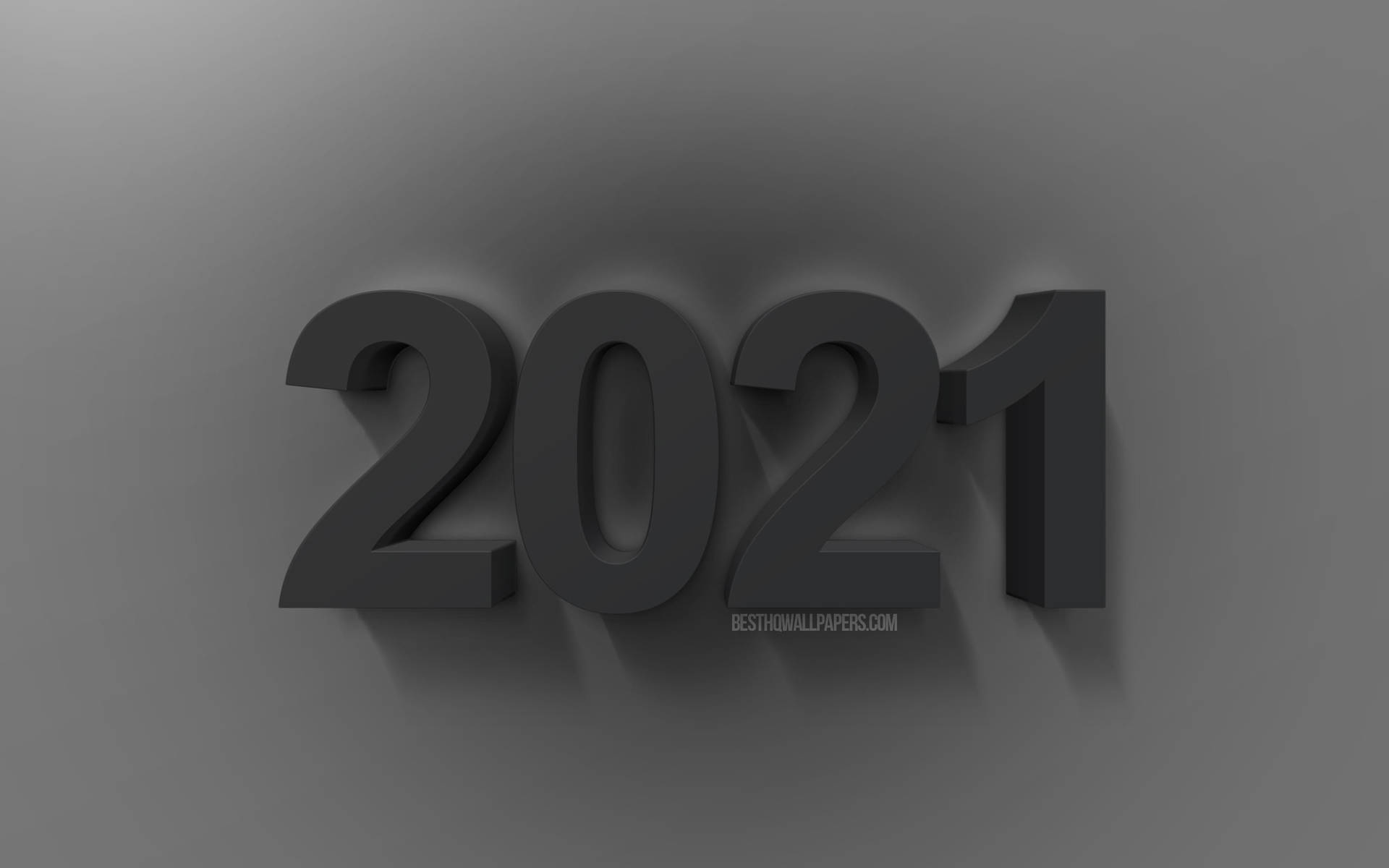 在漸變灰色背景上以深灰色呈現的極簡3D渲染年份2021。