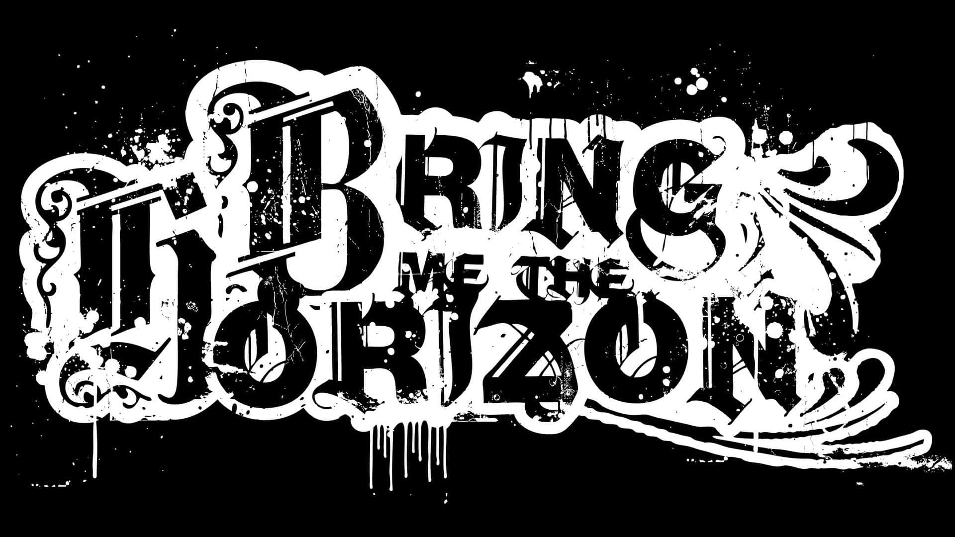  壁紙 — 大膽塗鴉風格文字寫著「BRING ME THE HORIZON」，黑色背景上帶有飛濺和滴落效果。