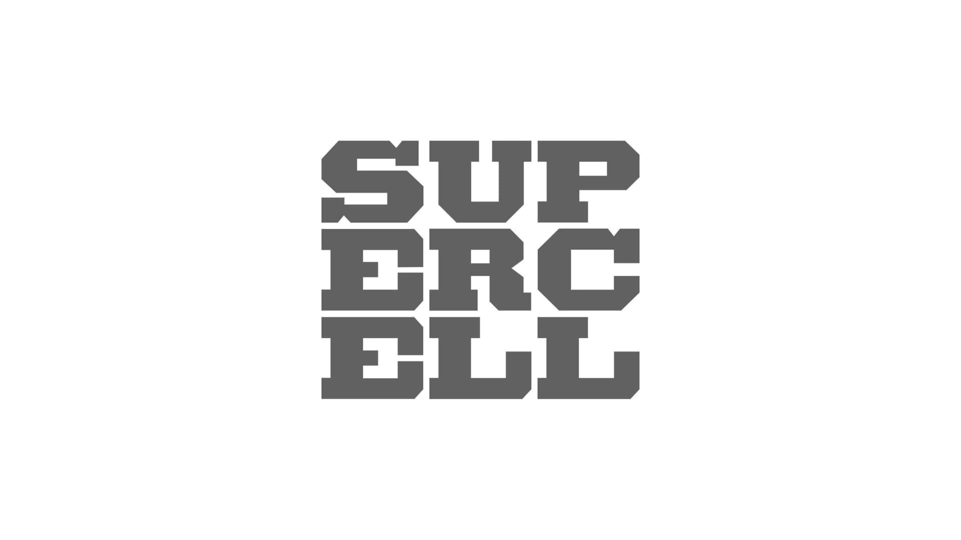  壁紙 — 大膽的灰色 Supercell 標誌，採用塊狀像素字體，居中於純白背景上。