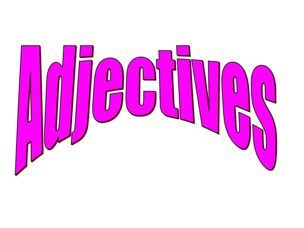  壁紙 — 大膽的粉紅色3D風格文字，在純白背景上拱形拼寫 'Adjectives'。