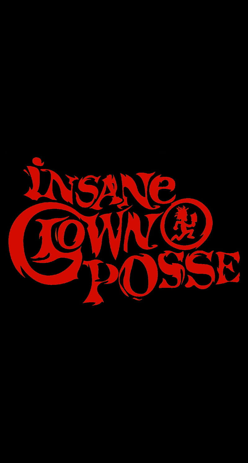  壁紙 — 大膽的紅色 Insane Clown Posse 標誌，採用風格化字體和小丑圖標，置於純黑背景上。