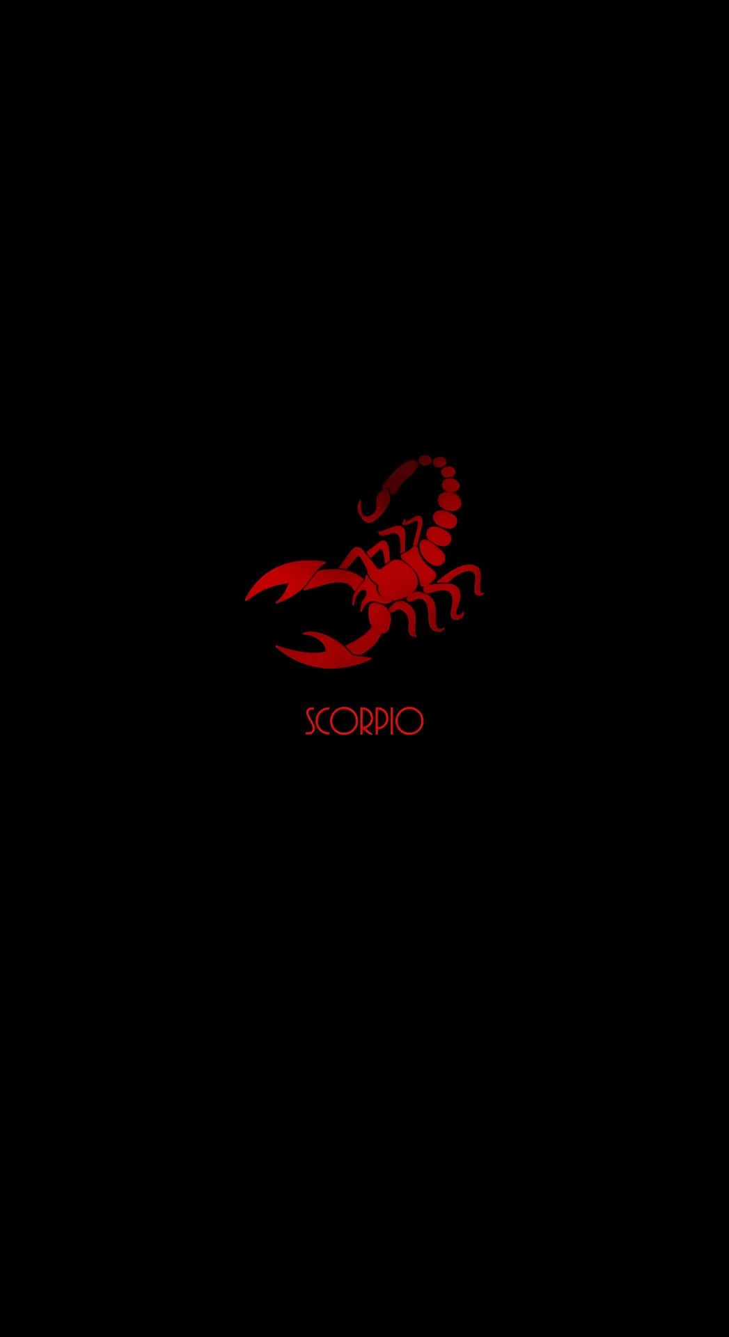  壁紙 — 一個大膽的紅色天蠍座星座符號在純黑背景上發光，下方有 SCORPIO 字樣。