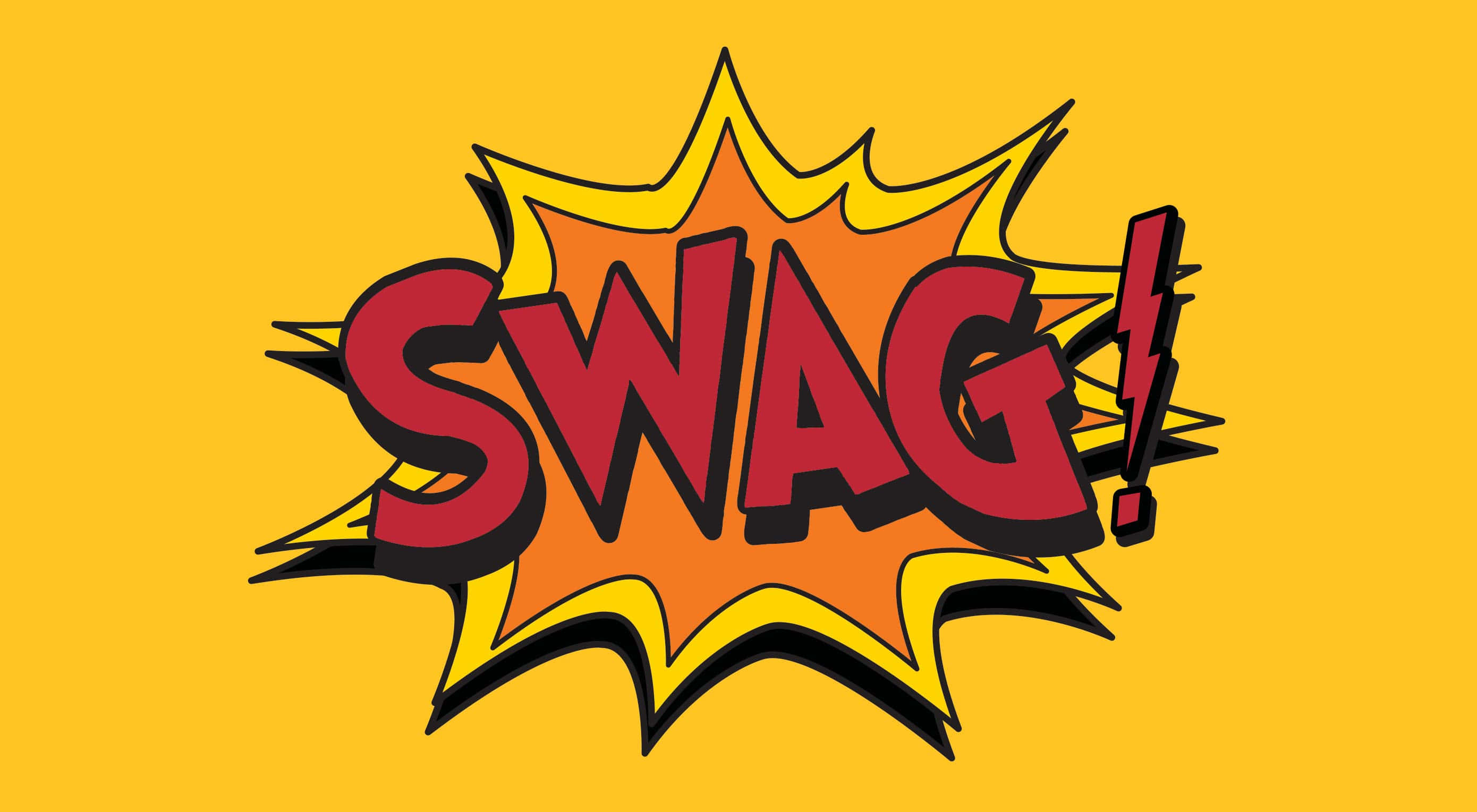 黃色背景上黃色漫畫爆炸中的大膽紅色SWAG文字