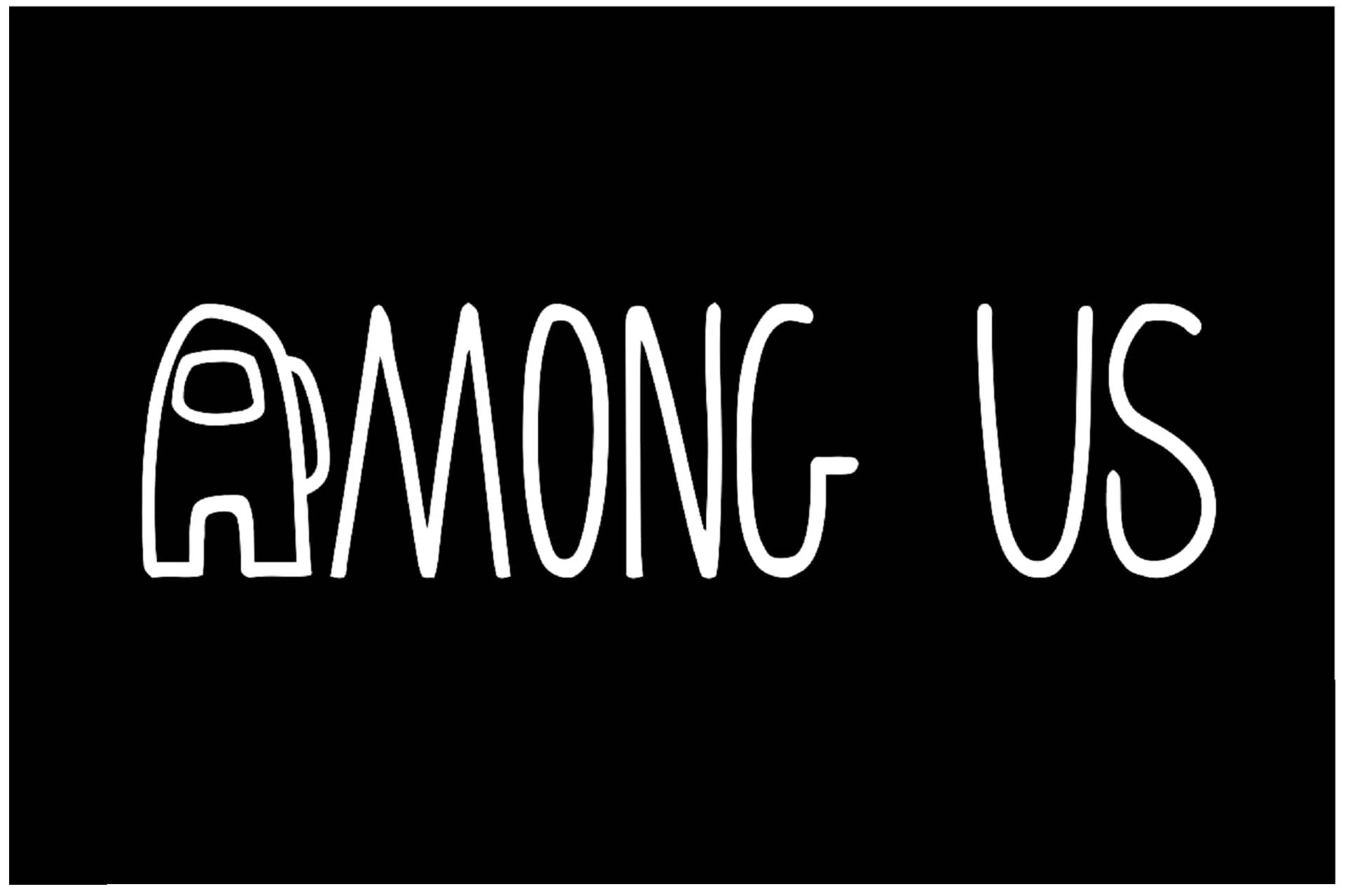 黑色背景上嘅白色Among Us遊戲標誌
