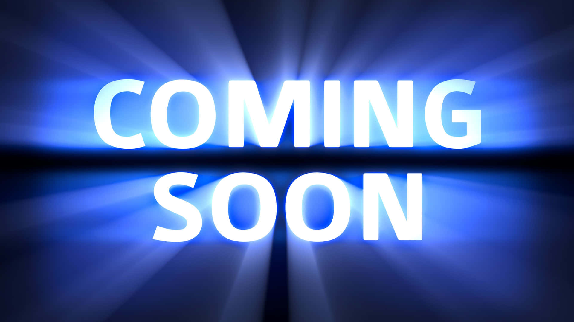 粗體白色文字顯示「COMING SOON」，背後散發出藍色光線。