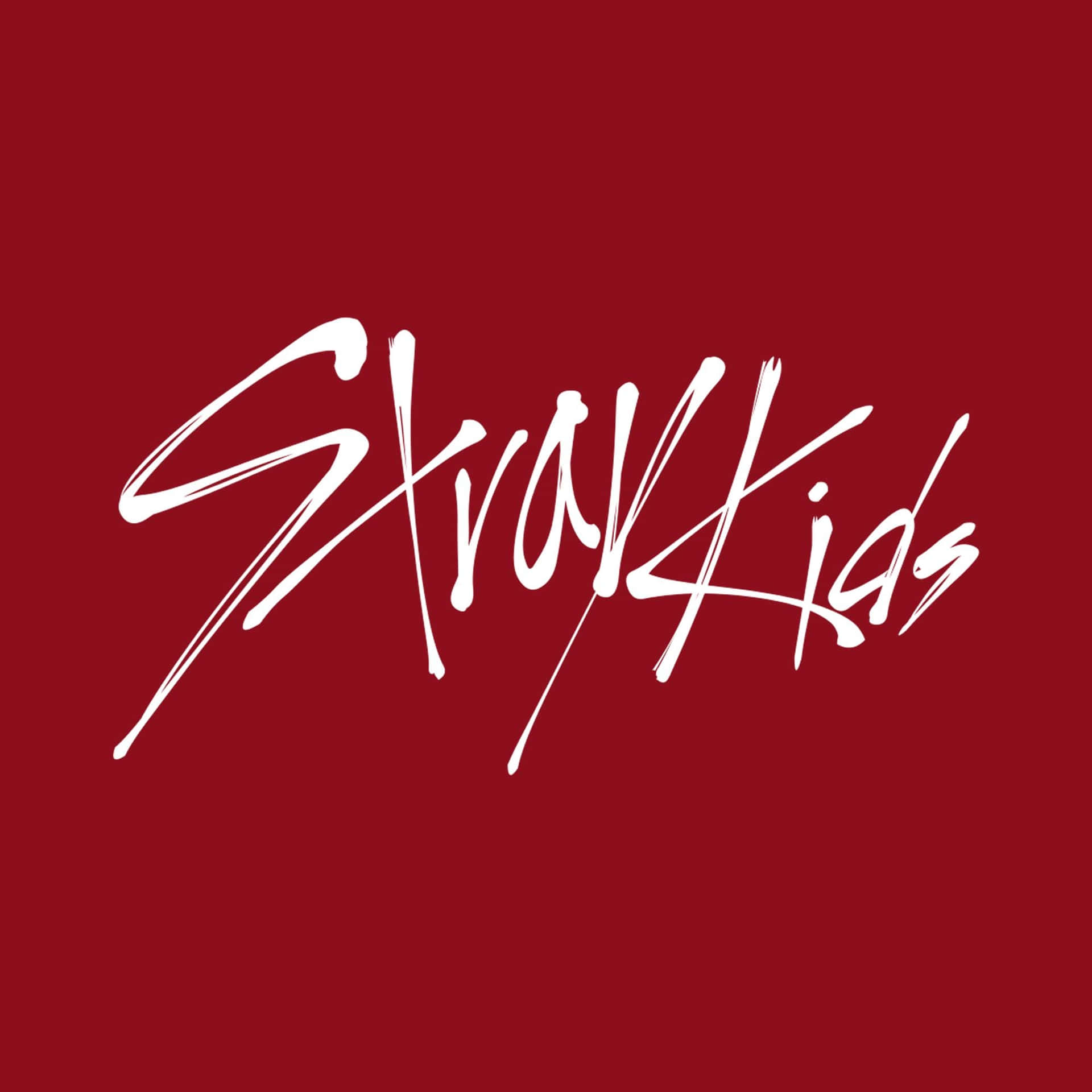  壁紙 — 粗體白色草書文字 'Stray Kids' 在純深紅色背景上脫穎而出。