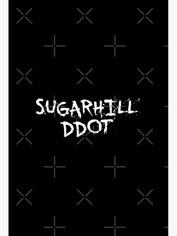 Sugarhill Ddot 桌布 壁紙 — 黑色背景上帶有微妙的十字和加號圖案，粗體白色塗鴉風格文字顯示 sugarhill ddot。