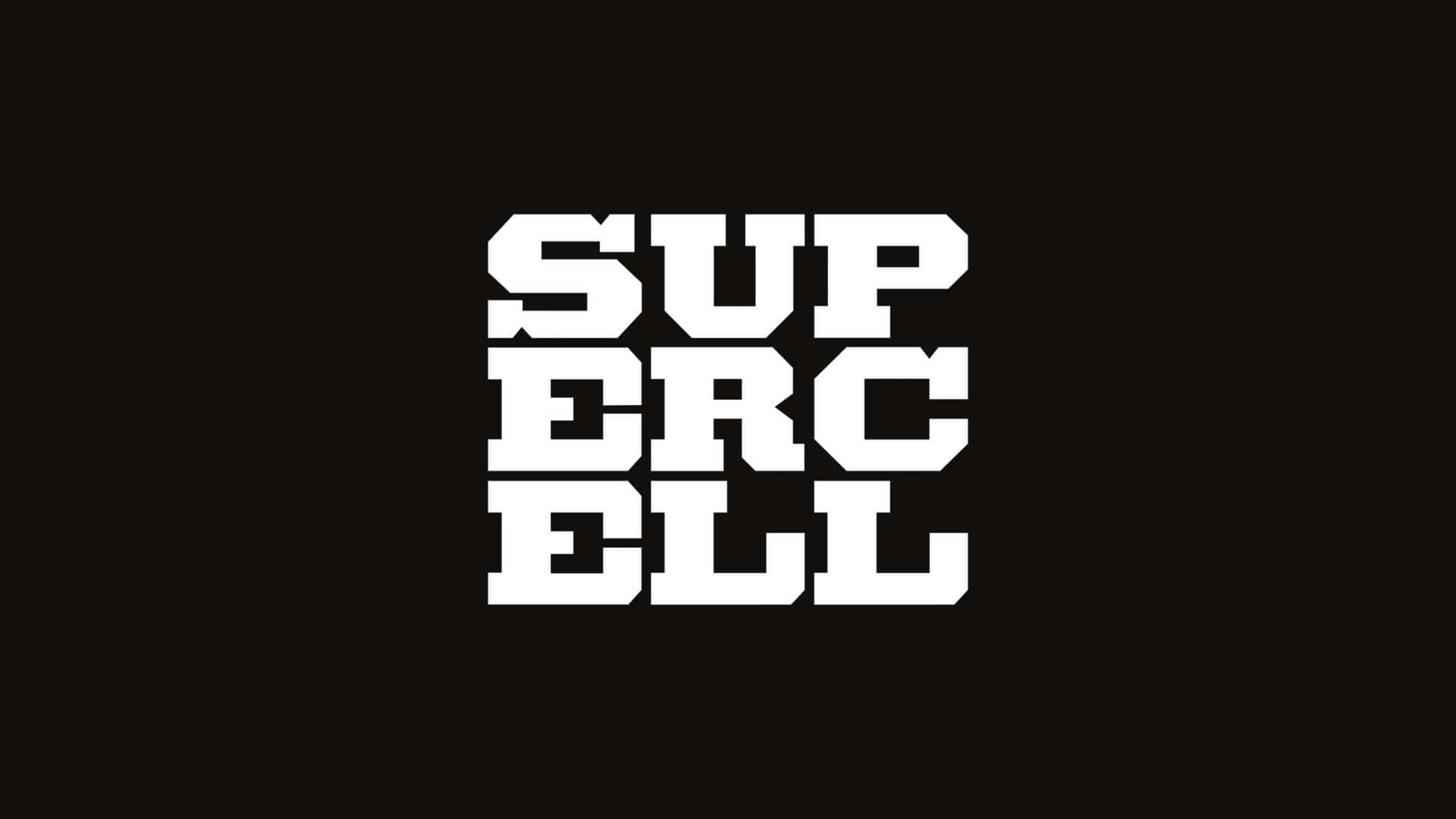  壁紙 — 大膽的白色Supercell標誌，採用塊狀字體，居中於純黑色背景上。