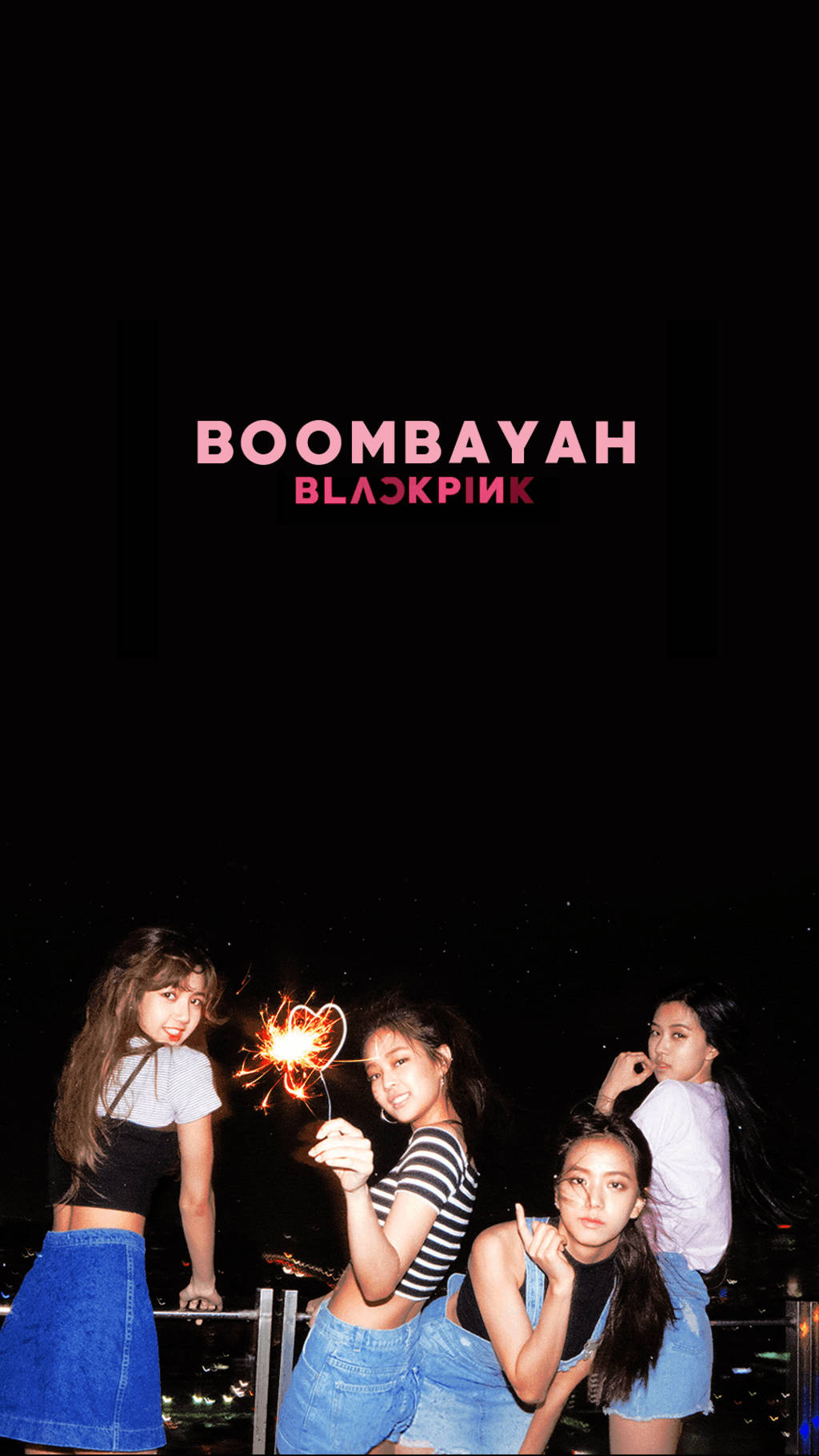 BLACKPINK女孩們夜間外出，搭配Boombayah文字的壁紙