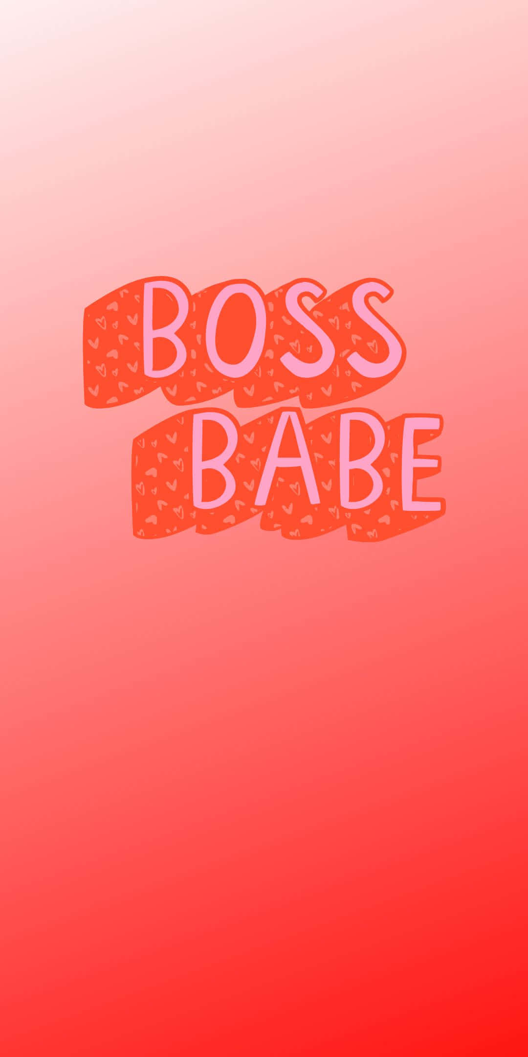 Boss Babe 字體紅漸層背景 壁紙 — 大膽的粉紅和橙色漸變背景，上面有「BOSS BABE」字樣，採用俏皮的粉紅字體，橙色方塊內有愛心圖案。
