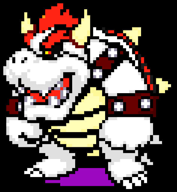像素風格 Bowser 藝術 壁紙 — 一個像素化的庫巴，紅髮和帶刺的殼，在黑色背景上威風凜凜地站立。