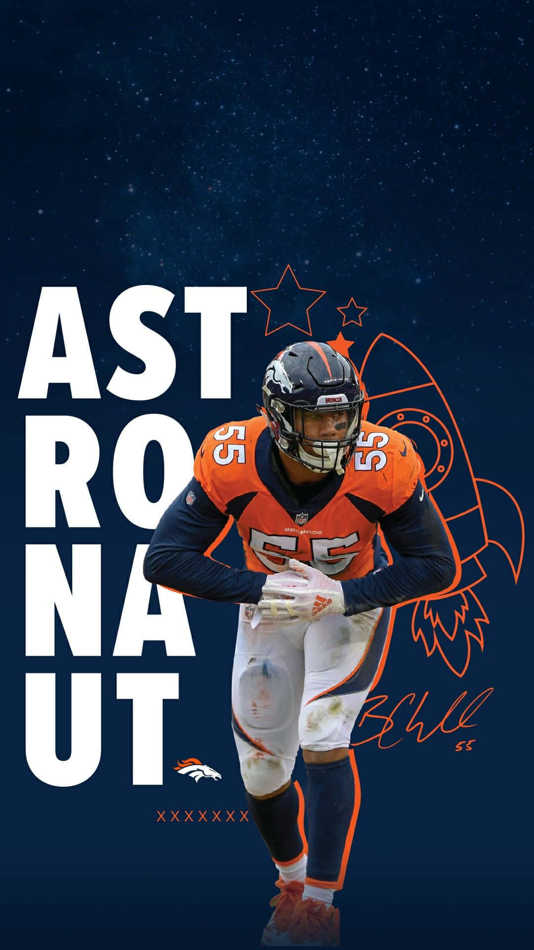 穿著橙色球衣的足球員，帶有「ASTRONAUT」文字和火箭圖案，背景為星空。