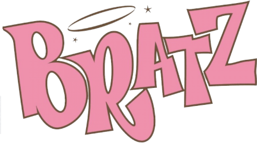 Bratz標誌天使光環 壁紙 — 在黑色背景上，帶有天使光環和星星的醒目粉紅色Bratz標誌。