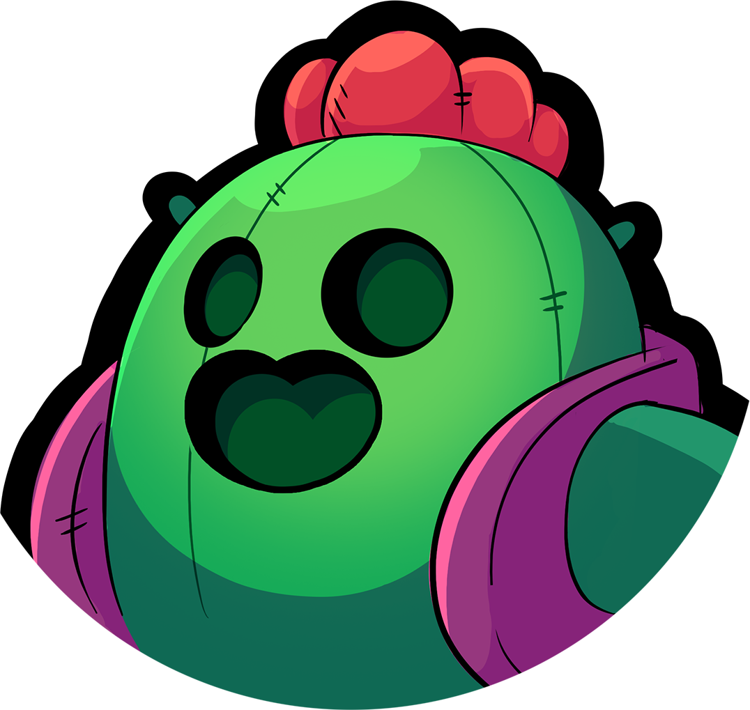 Brawl Stars 奇普角色 壁紙 — 一個卡通仙人掌角色，有縫合的綠色臉、紅色頭髮和紫色手臂，背景為黑色。