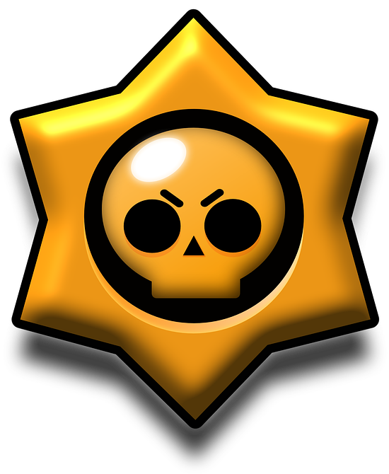 《Brawl Stars》星力圖標 壁紙 — 一個閃亮的金色星形徽章，中央有一個黑色憤怒的骷髏臉，位於粗體白色輪廓內。
