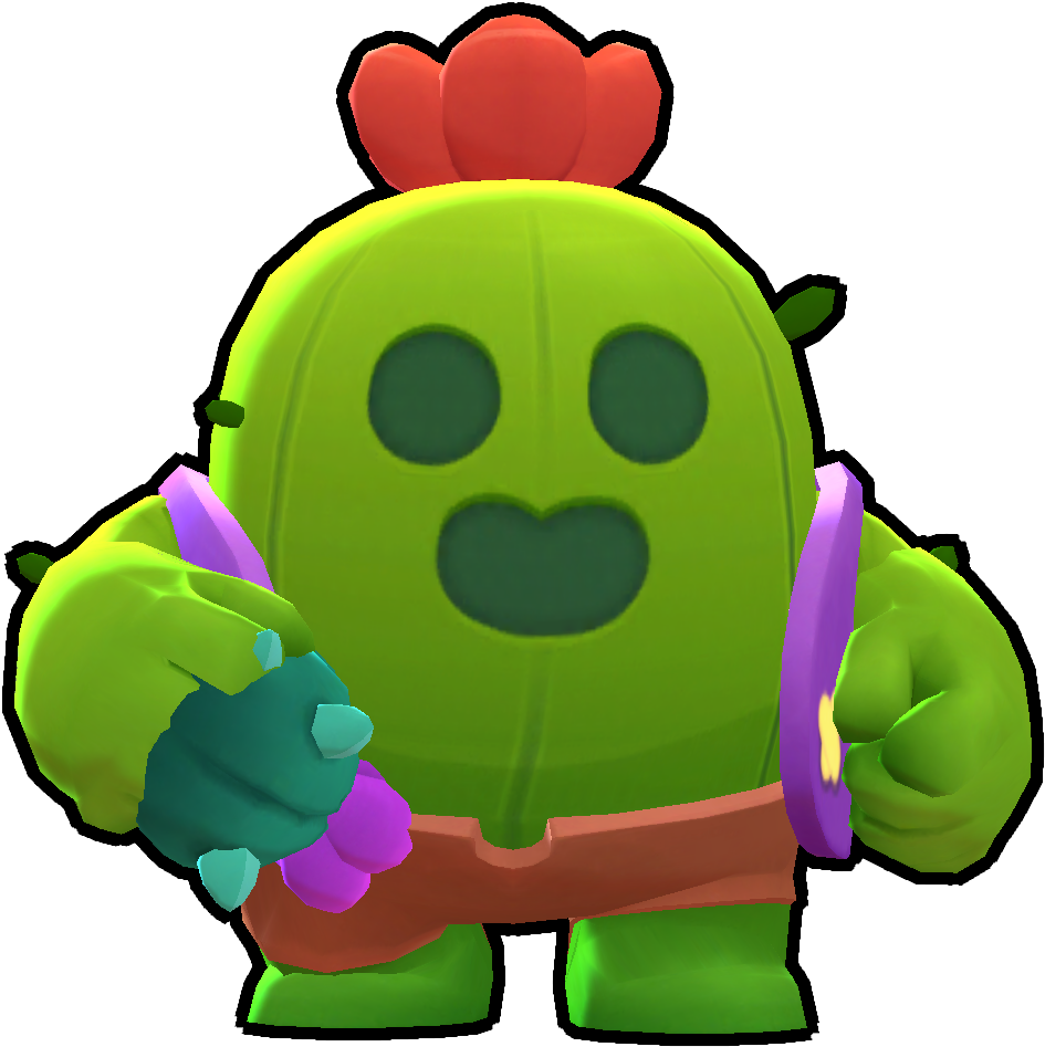 Brawl Stars 奇普角色3D模型 壁紙 — 一個鮮綠色卡通仙人掌角色，戴著紅色花冠，手持紫色碟子和一個藍綠色物體。