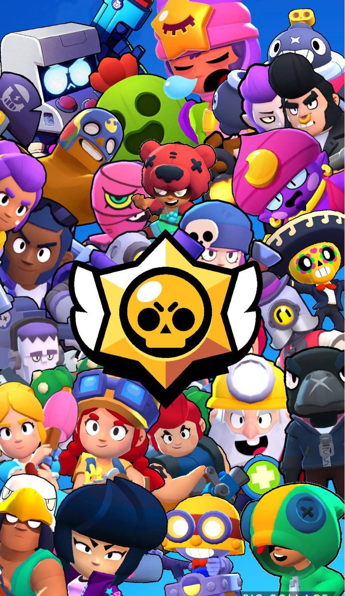 Brawl Stars 遊戲標誌被其色彩繽紛的動畫角色包圍。