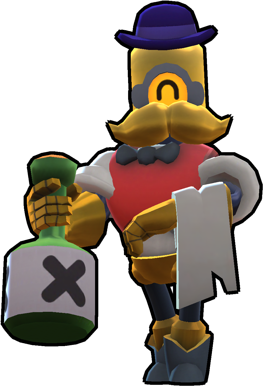 Brawl Stars 巴利角色渲染圖 壁紙 — 一個卡通風格嘅3D渲染角色，有金色鬍鬚同紫色帽，揸住藥水樽同盾牌。